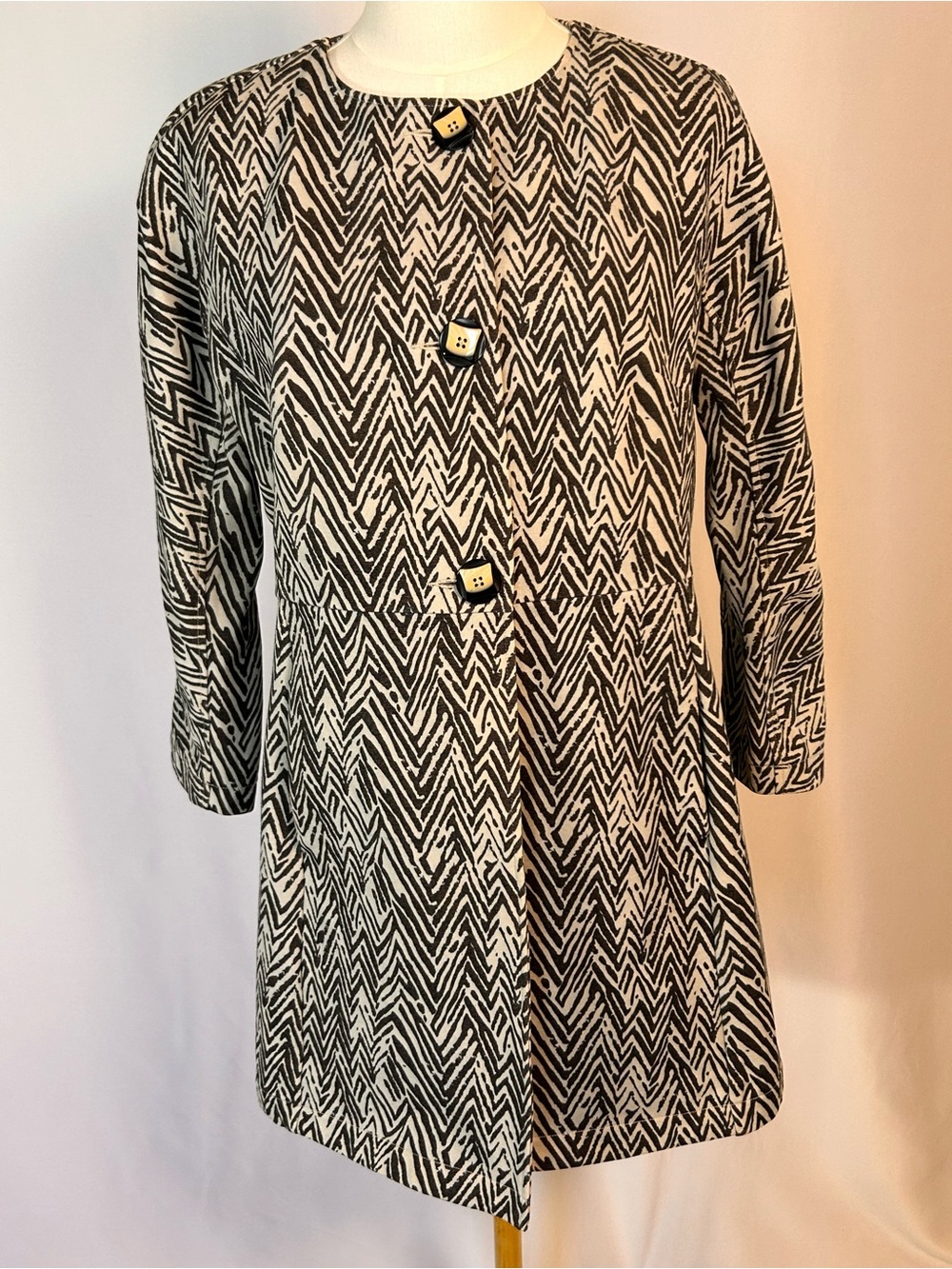CAbi Black & White Zigzag Trench Coat